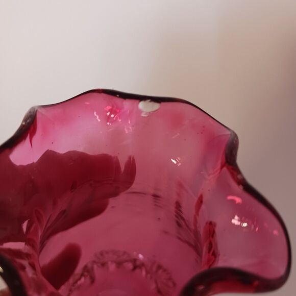 Pilgrim Cranberry Clear Ruffle Footed Glass Creamer Pitcher 4 1/4” Tall Vintage - Picture 5 of 8